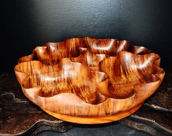 Vintage Hawaiian natural splendid curly Koa wooden " PuPu (means appetizer)" Platter tray w. lazy Susan