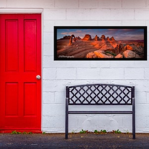 Fine Art Print - Delicate Arch Panoramic- national park -  scenic colorful photograph, gift ideas present home office wall decor furnishings