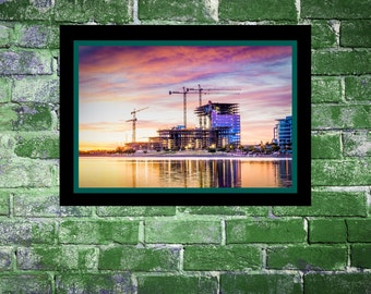 Fine Art Print - Construction at Sunset- scenic colorful photograph, gift ideas, present, home office wall decor furnishings