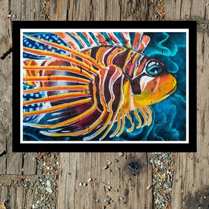 Fine Art Print - Lionfish Graffiti - colorful art photograph, gift ideas, present, home office wall decor furnishings lion fish