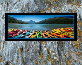 Fine Art Print - Kayaks at Elkutna Lake - Alaska - Colorful panoramic photograph- gift ideas present home office wall decor furnishing