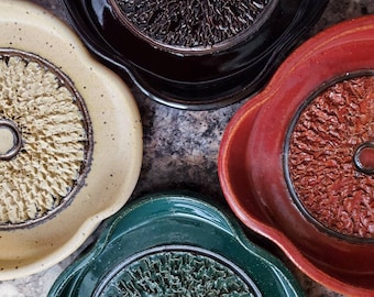 Handmade Ceramic Grating Plate: Ginger, Garlic, Grater with Brush