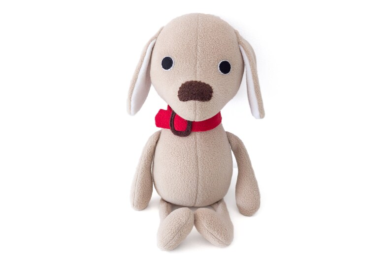 Gift for children dog lovers. Smiling puppy plush toy Stuffed dog animal Plush puppy Soft beige toy dog with collar Cute stuffed doggie
