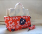 Orange and Navy Blue Designer Project Utility Tote Bag with Key Fob --- Ready to ship
