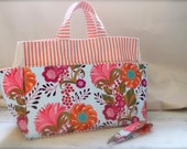 Utility Tote Bag in Designer Fabric with 14 Pockets to Organize Your Life and Coordinating Key Fob