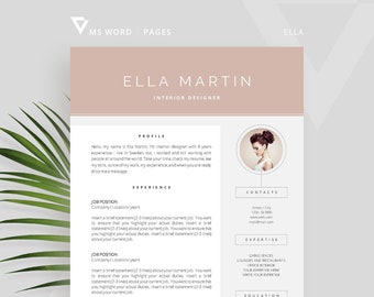 Resume Template for Pages, CV Template for MS Word + Cover Letter, professional CV template with photo, pages mac resume template &quot;Ella&quot;