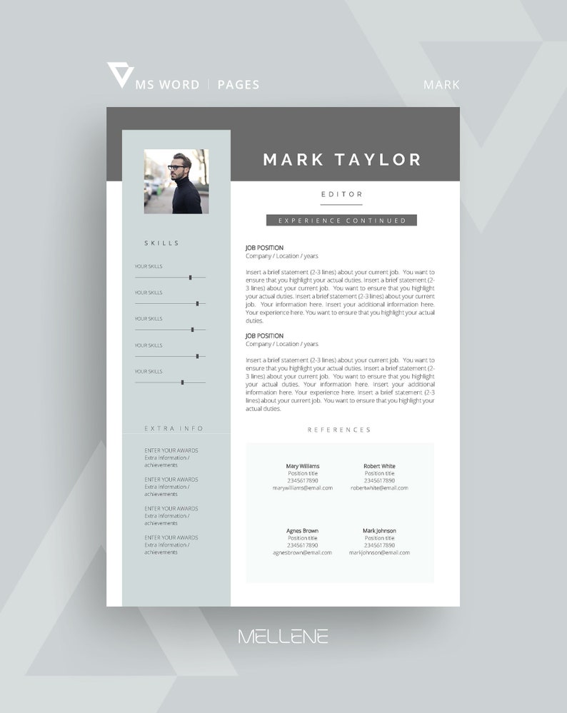 Pages Resume Template, CV Template for MS Word + Cover Letter ...