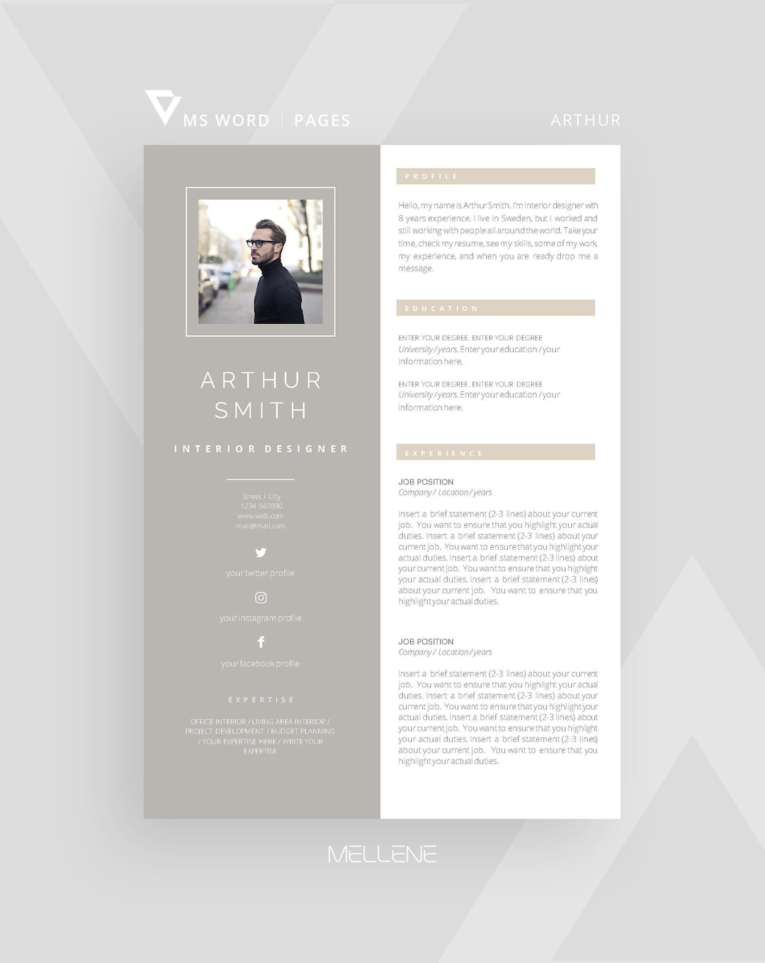 Pages Resume Template, CV for MS Word + Cover Letter / Instant Download ...