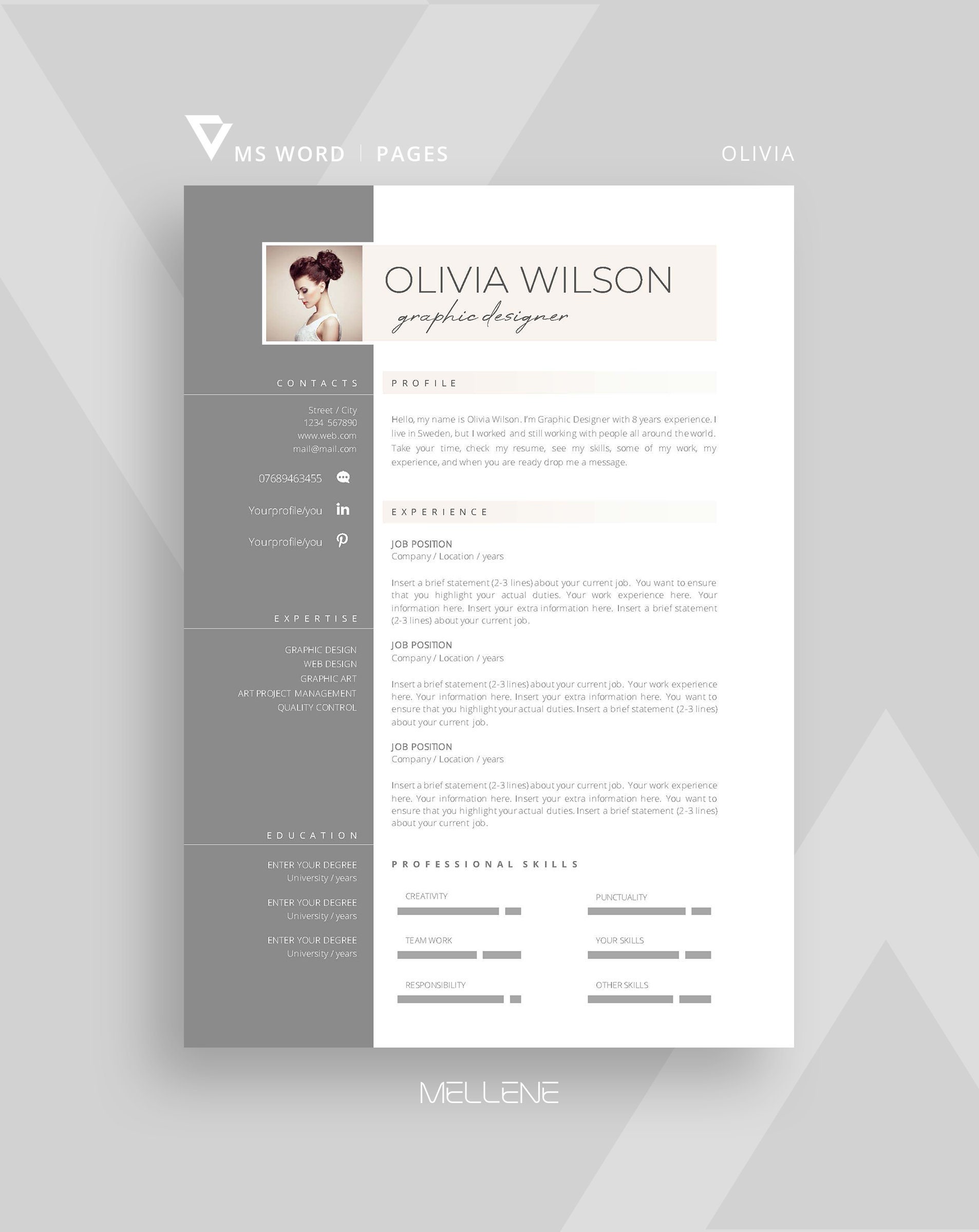 CV Resume Template With Photo, Paper Stationery, CV Template, Modern  Resume, CV Design, Curriculum Vitae, Cover Letter, Professional Resume 