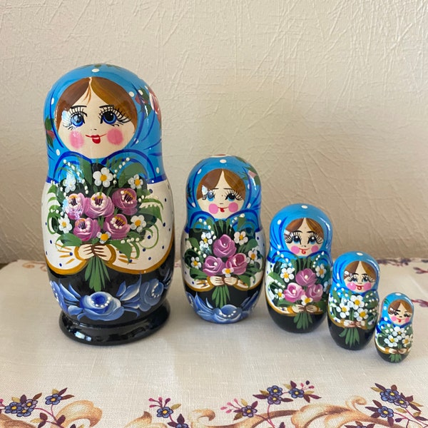 Matriochka originale 10 pièces bleu Fleurs T9332 : Artisanat russe