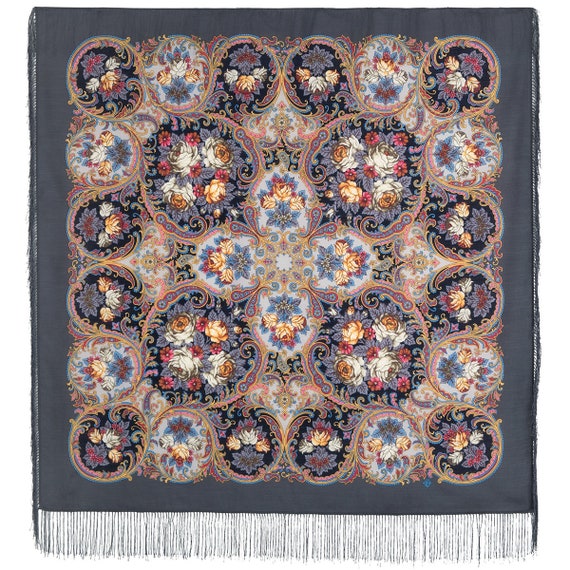 russian shawl 49" woolen with woolen fringe genuin