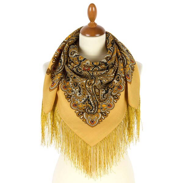 Authentique châle foulard russe Pavlov Possad en laine 89x89  cm neuf avec étiquette