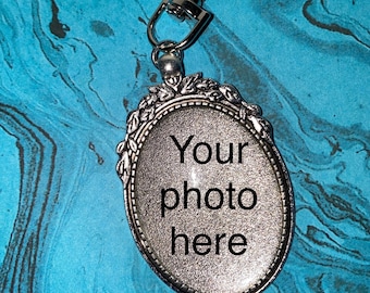 Grand pendentif en argent vintage, porte-clé ou collier personnalisé personnalisé, monument commémoratif, souvenir, être cher, famille, animal de compagnie, porte-clé photo, collier photo