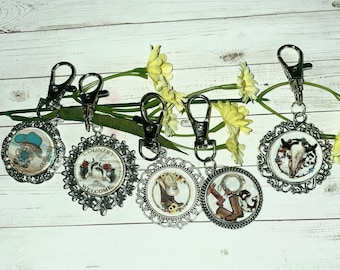 Porte-clés Country Western, Argent, vintage, Amoureux des vaches, Ferme, gnome Cowboy, Cowgirl, Bottes, Pays, Vaches, Longhorn