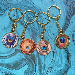 Gold, Keychain, Peacock, Feather, Peacock Feather