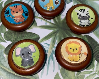 Boutons de décoration Safari, Commode, Armoire, Chambre à coucher, Bébé, Girafe, Zèbre, Lion, Tigre, Éléphant, Zoo pépinière, Safari africain, Boutons de meubles