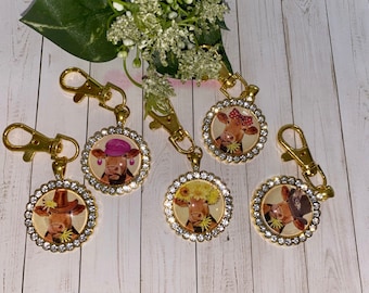 Fancy Cows Bling Porte-clés, Or, Strass, Amateurs de vaches, Ferme, Chapeaux de fantaisie, Bétail, Vie à la ferme, Moo, Strass