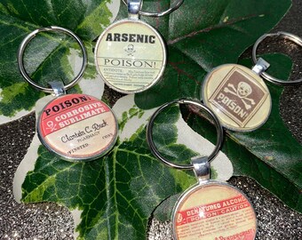 Poison Keyrings, Cabochon, Keychain, Argent, Poison, Os croisés, vintage, Crâne, Pharmacie, Pharmacie,