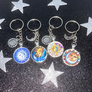 Celestial Key Chains, Silver, Keyring, Sun, Moon, Stars, Sunshine, Moonlight, Galaxy, Solar System
