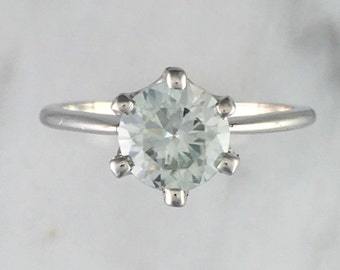 1.10 ct. VVS1 Round Blue Grey Moissanite Solitaire Platinum Engagement Ring - Affordable Engagement Ring - 6 Prong Petite Platinum Ring