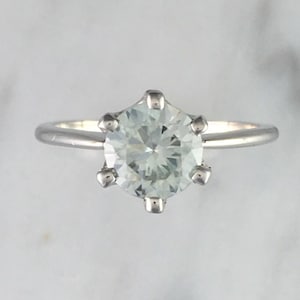 1.10 ct. VVS1 Round Blue Grey Moissanite Solitaire Platinum Engagement Ring - Affordable Engagement Ring - 6 Prong Petite Platinum Ring
