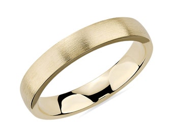 Men's Modern Comfort Wedding Ring - Matte Low Dome - 14K Yellow Gold - 4mm or 5mm Wide
