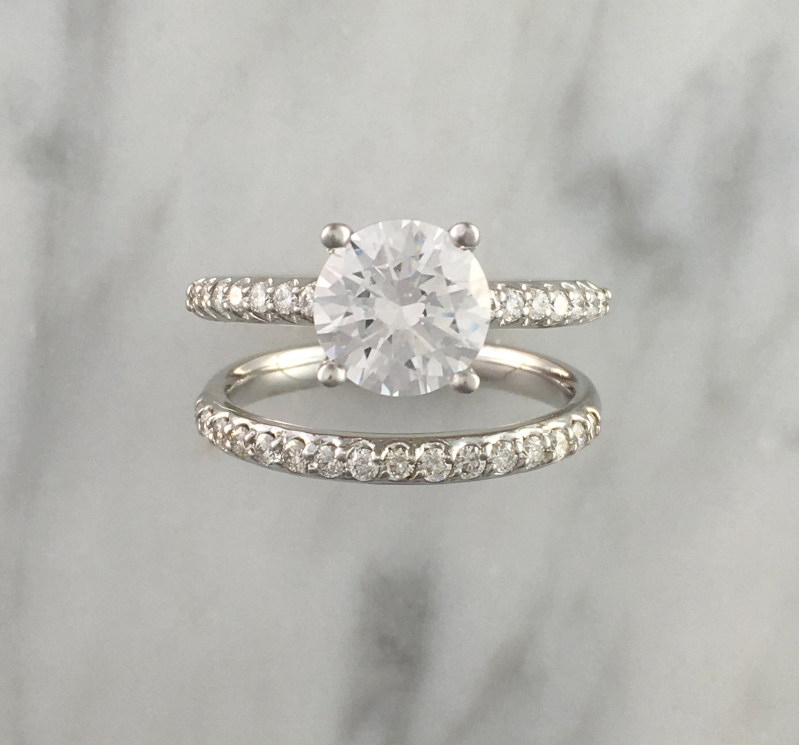 Round Diamond Engagement Ring Bridal Set 14K White Gold Etsy