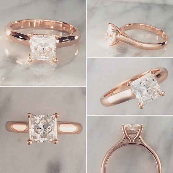 Forever One Square 6.5mm Moissanite Bypass Ring-size 6, 1.70ct DEW (G-