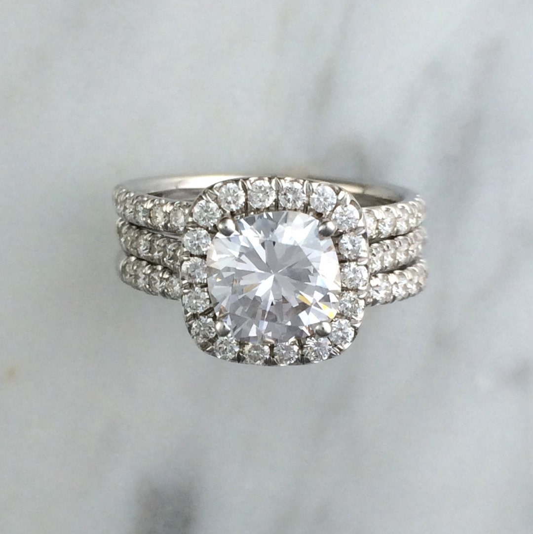 3 Three Ring Bridal Engagement Set in 14K White Gold W/ Diamonds