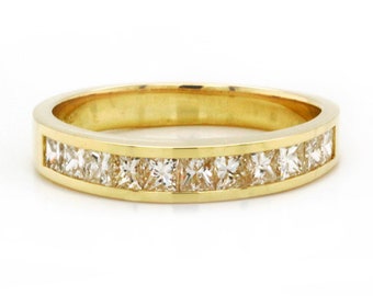 Princess Cut Diamond Wedding Band - Channel Setting - 18K Yellow Gold - Diamond Anniversary Ring - Gift for her - 14K Yellow Gold