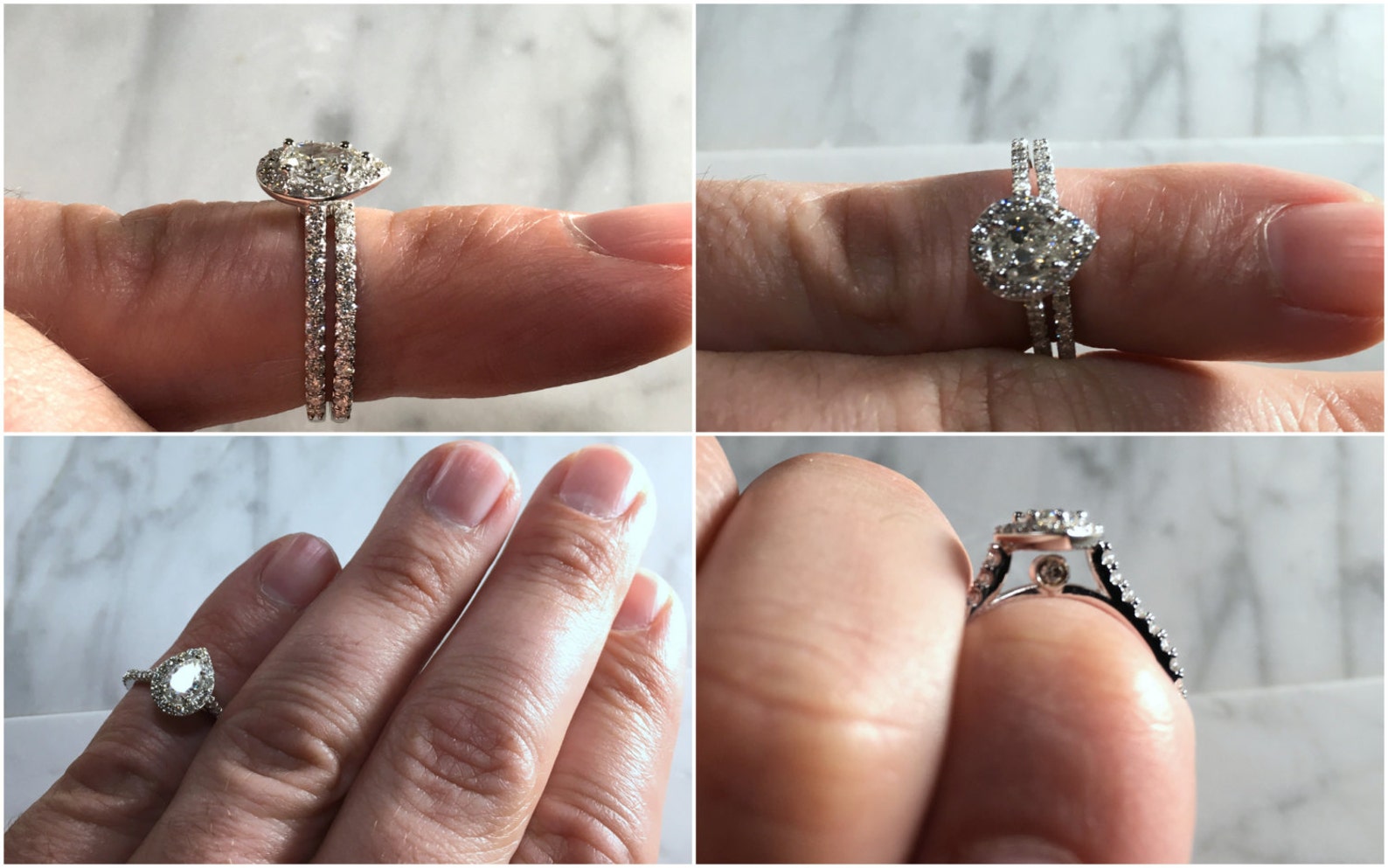 Alice Jewellery 1.3ct Pear Cut Halo Wedding Engagement Ring Set - Sterling Silver AAAA CZ