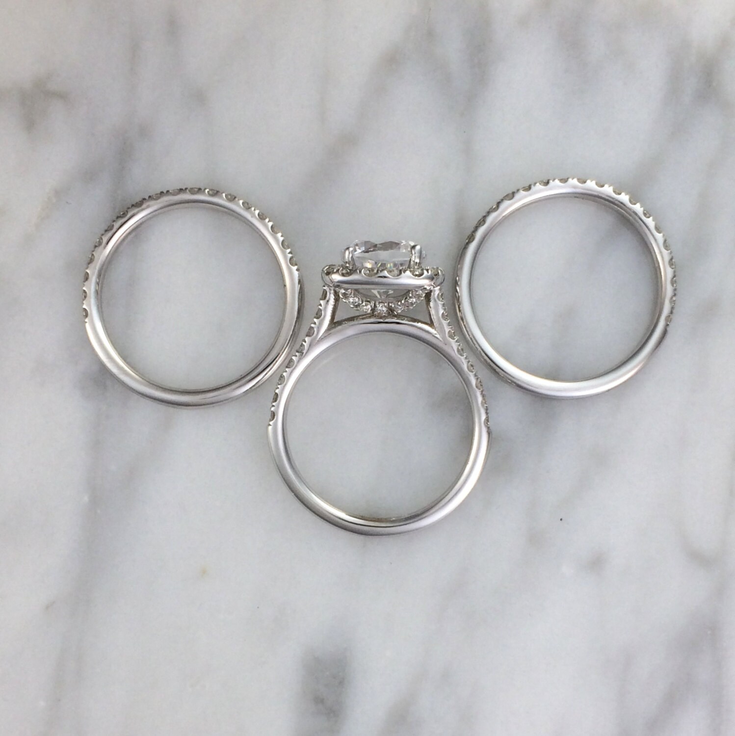 3 Three Ring Bridal Engagement Set in 14K White Gold w/ Etsy