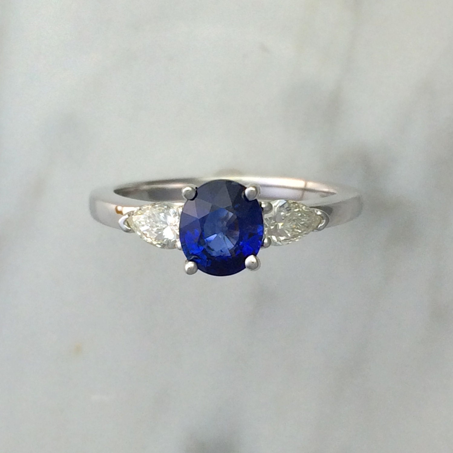 Oval Sapphire & Pear Diamond 3 Stone Engagement Ring - Etsy Canada