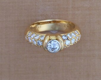 0.30 ct. Round Center Diamond & 0.94 ct. Accent Diamonds - 18K Yellow Gold - Engagement or Wedding Ring - Woman's Ring - April Birthstone