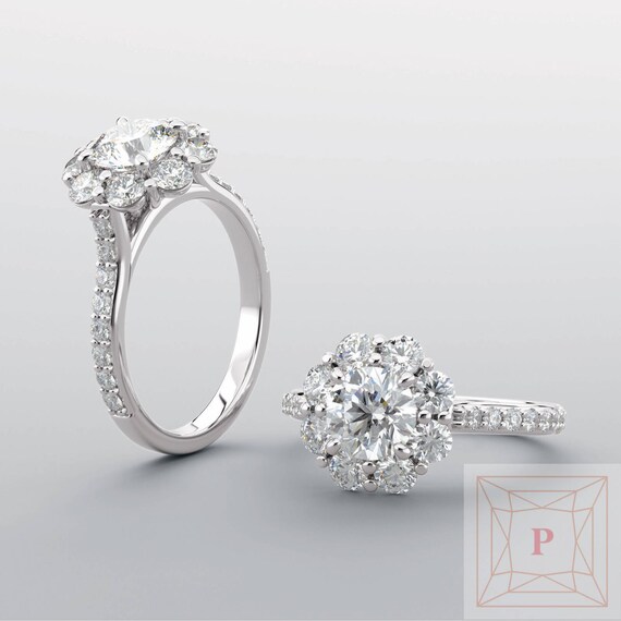 floral halo diamond ring