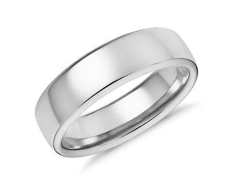 Men's Modern Comfort Fit Wedding Ring - Mens 6.5mm Wide Wedding Band - 14K 18K White Yellow Rose Gold or Platinum
