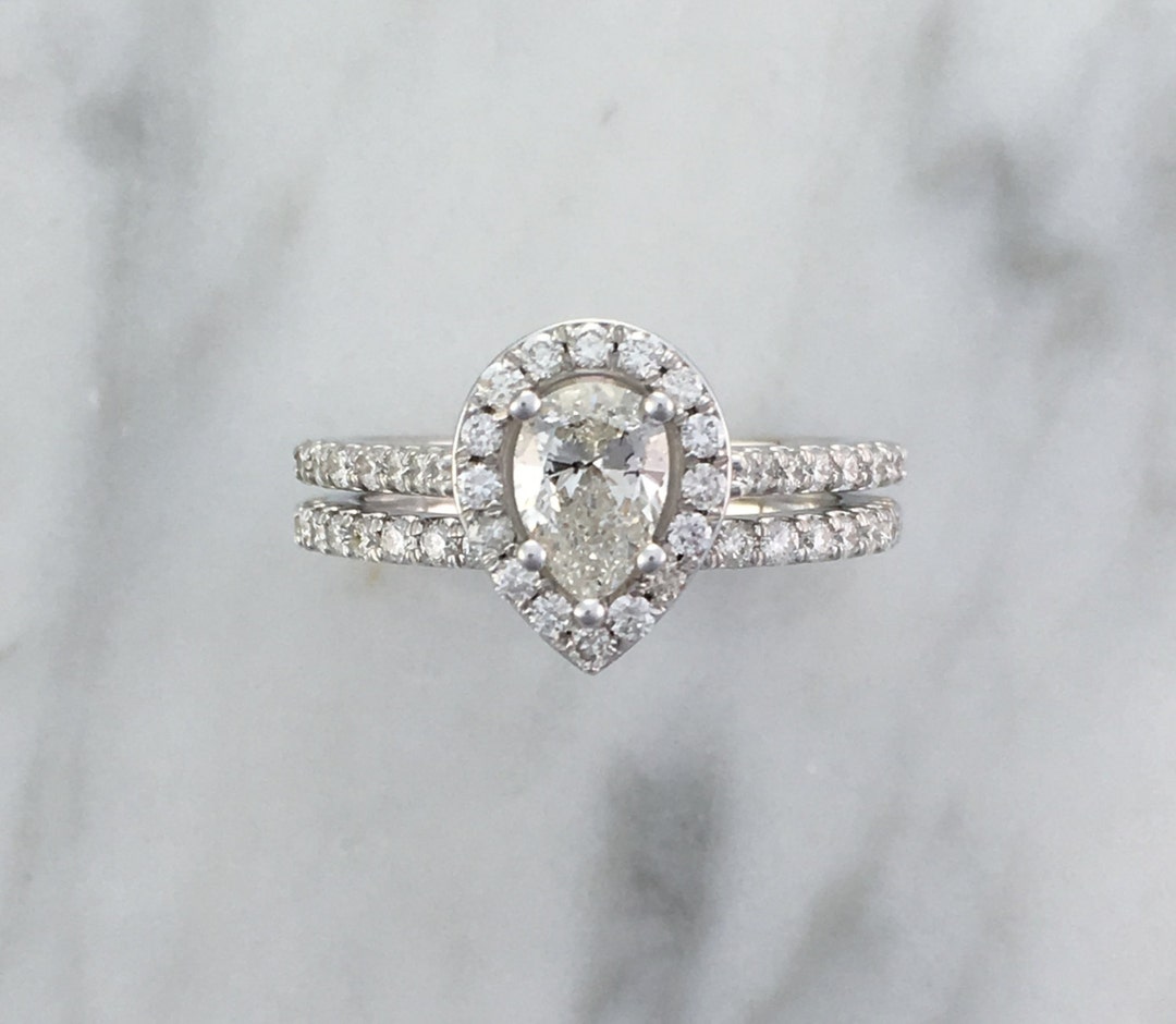 14K White Gold Morganite & Diamond Halo Pendant – 7x5mm Pear Stone With 18" Sterling Silver Chain - View #13