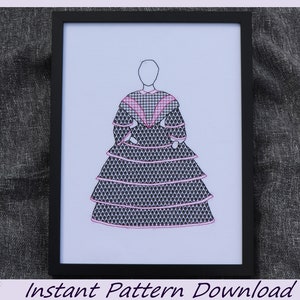 Victorian Day Dress Blackwork Pattern (Instant Download PDF Design)