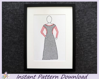 Medieval Dress Blackwork Pattern (Instant Download PDF Design)