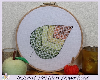 ブラックワークの秋の葉のパターン（PDF デザインをすぐにダウンロード）