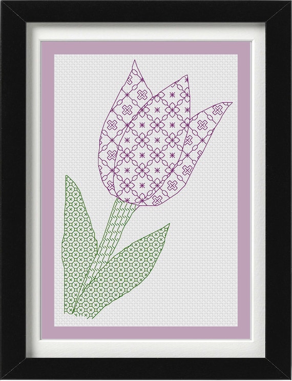 チューリップのブラックワーク パターン シングル & トリプル デザイン