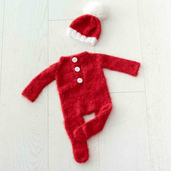 Newborn Christmas Set - Red Christmas Pajamas - Santa Claus Pompom Beanie - newbornprops