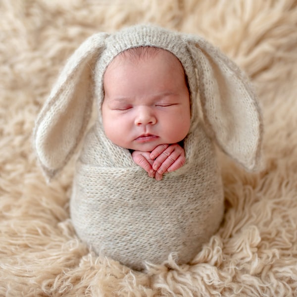 Newborn bunny hat - Newborn bunny bonnet - wrap - newborn set