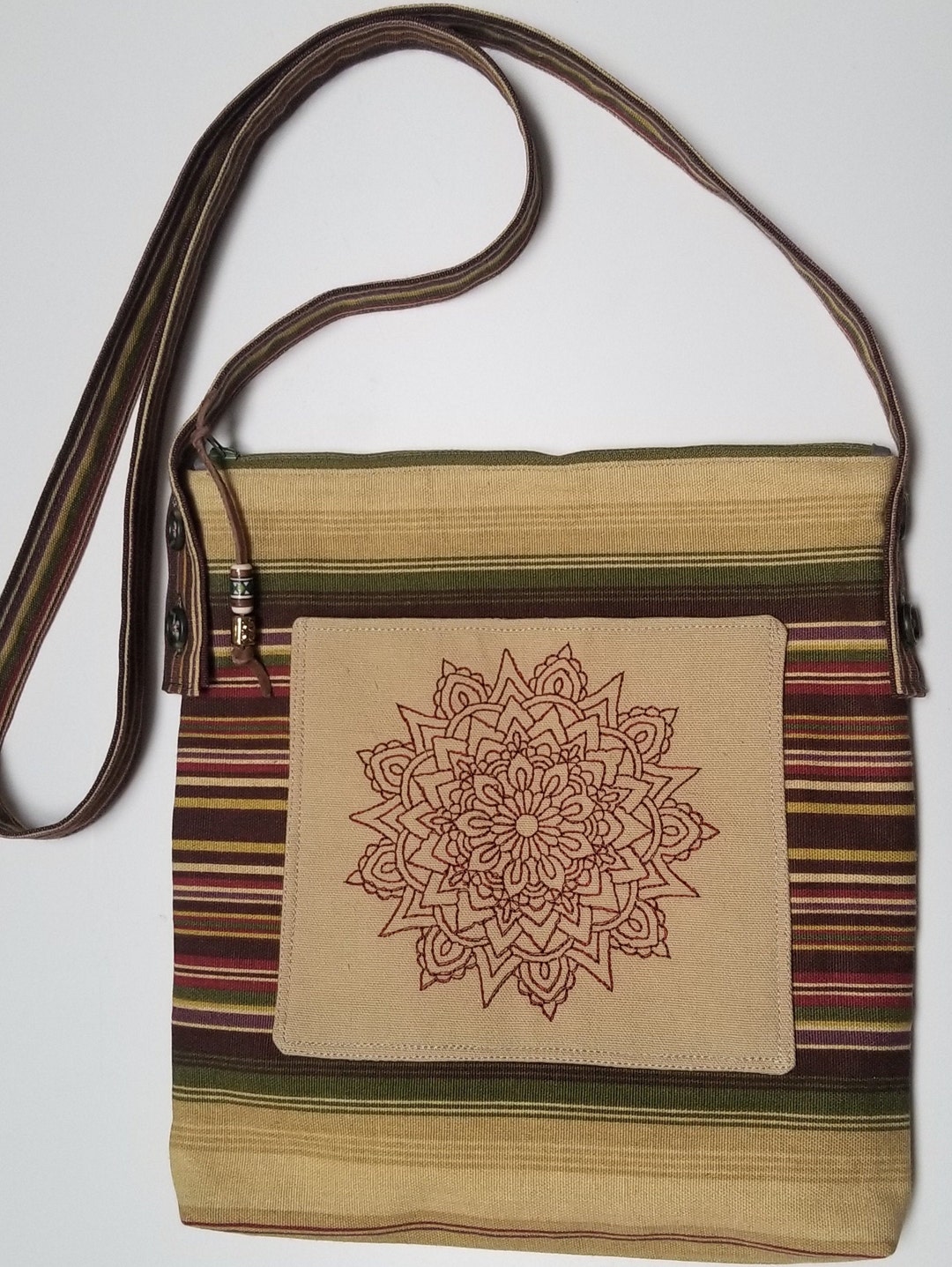 Mandala Crossbody Bag, Messenger Bag, Outer Pocket, Zipper Closure