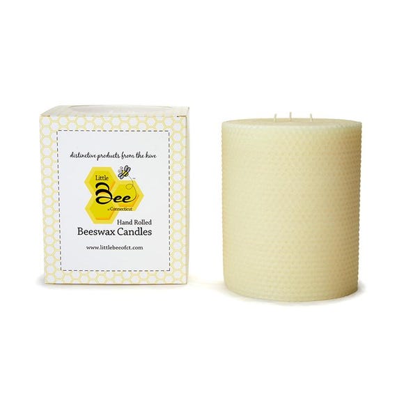 Hand-Rolled Beeswax Pillar Candle: Triple Wick, Honeycomb Texture (6" x 5")
