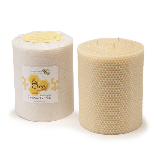 6" x 5" Hand-Rolled 100% Beeswax Triple Wick Pillar Candle (Free Shipping)