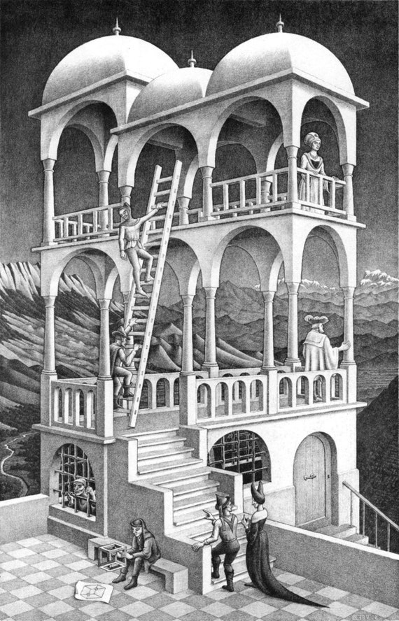 M.C.Escher belvedere art poster reproduction canvas print