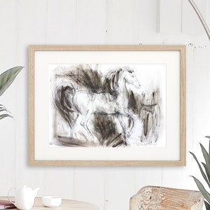 Horse Drawing, Husband Gift, Abstract Drawing, Living Room Wall Decor, Charcoal Drawing, Horse Wall Art, Horse Sketch, Original Drawing, Art