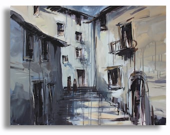Large Canvas Print, Cityscape Print, Gray Wall Art, Urban Print, Living Room Decor, Ready To Hang Print, Painting Print, Dorm Wall Hanging
