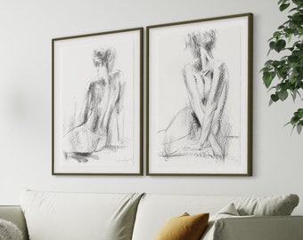 Set Of Two Prints, Black and White Wall Art, Bedroom Wall Decor, Nude Prints, Living Room Decor, Print Set, Nude Sketch, Gift For Mother